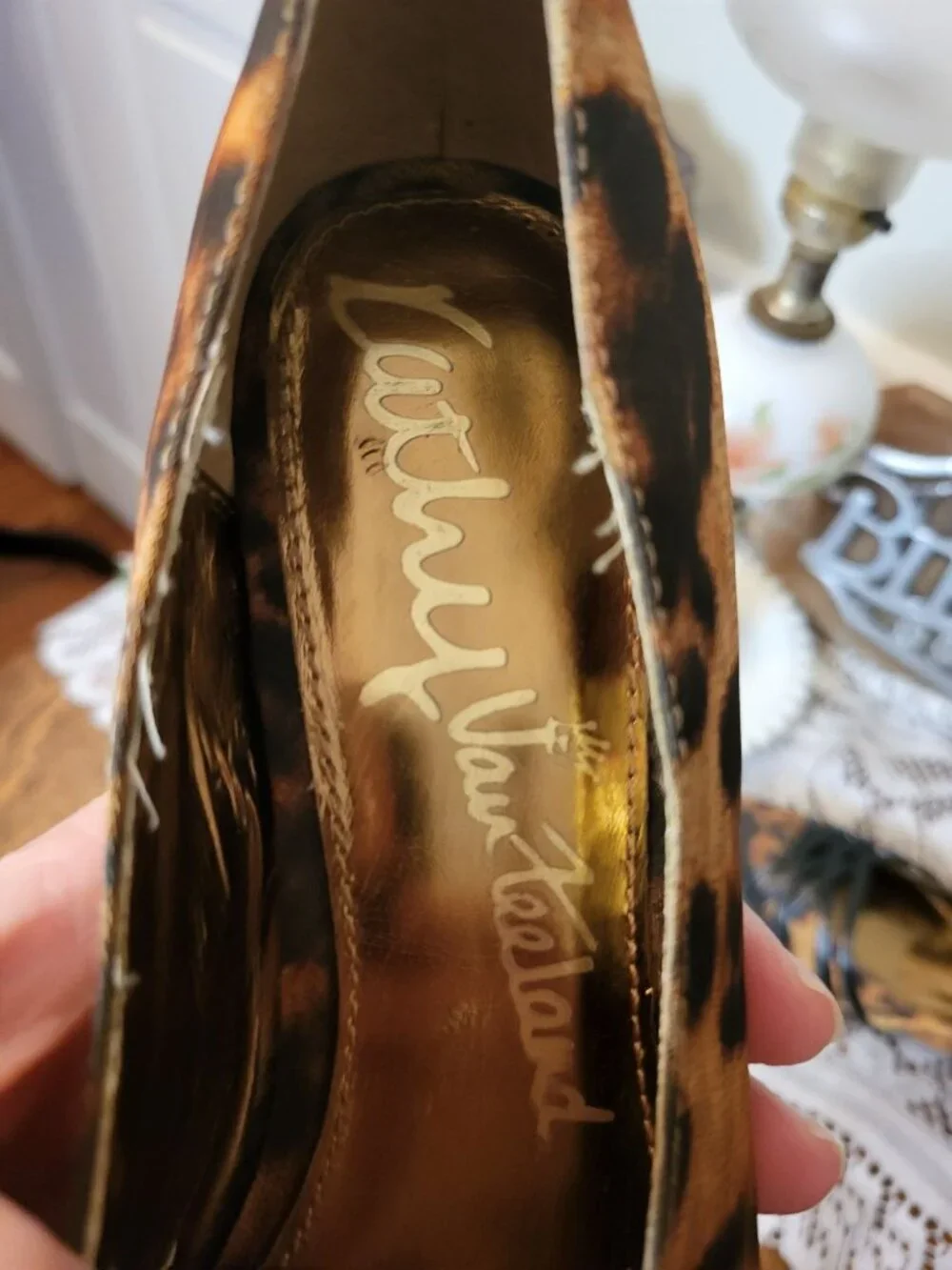 Kathy Van Zealand Leopard Bronze Metallic Pump Pointed Toe Heel 7.5 80s Party